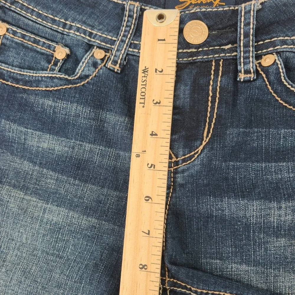 Seven7 Denim Shorts Womens 4 Embroidered Pockets Dark Wash Stretch Jean Shorts